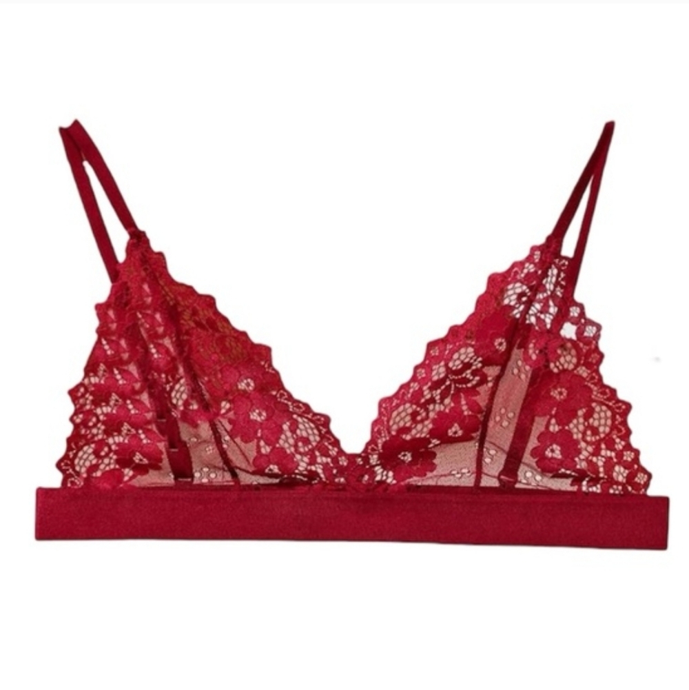 Cotorance Maroon Lace Wireless Bralette Unlined Size Large New